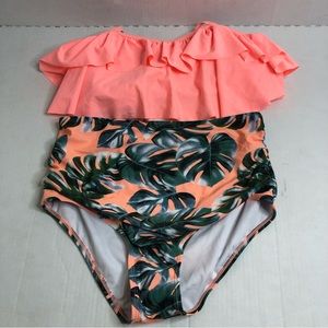 Heat Move Bikini Womens Medium New High Waisted Bottoms Tropical Ruffles Swim